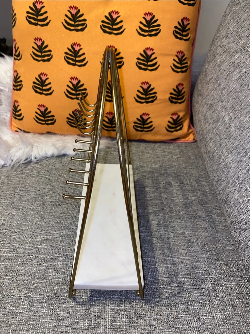 Gold Metal Jewelry Organizer with White Marble Tray